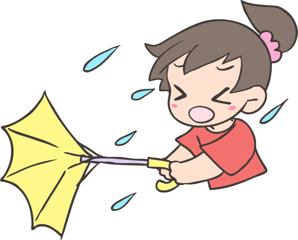 台風で傘が折れるイラスト