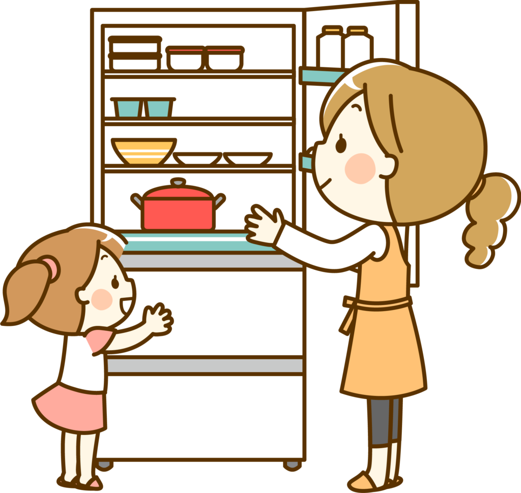 冷蔵庫と親子のイラスト